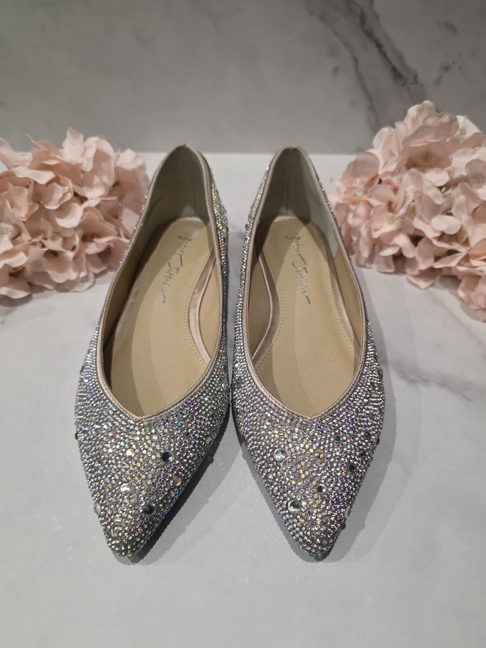 Betsey Johnson - Silver Crystal-Embellished Pointed Flats